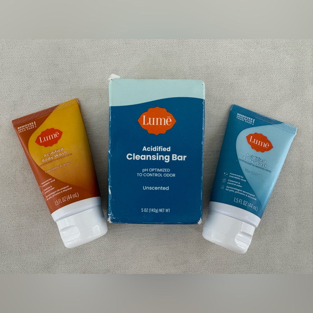 Lume Acidified Cleansing Bar  and two acidified body wash set